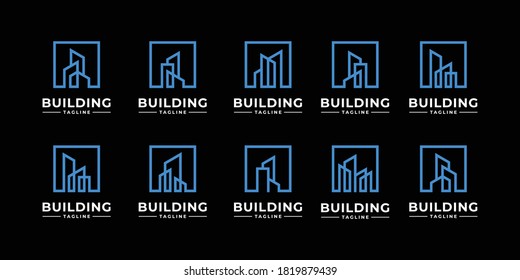 Collection of building architecture sets, real estate logo design symbols with line art style