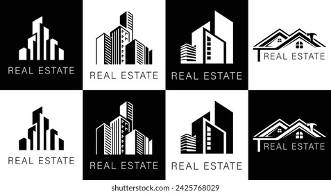 collection of building architecture sets, real estate logo design line art style