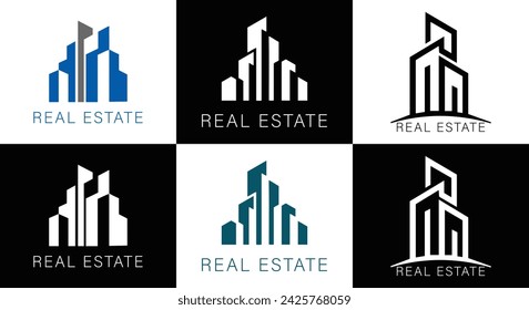 collection of building architecture sets, real estate logo design line art style