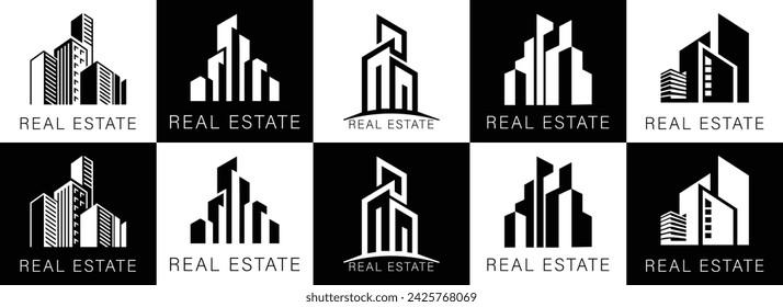 collection of building architecture sets, real estate logo design line art style