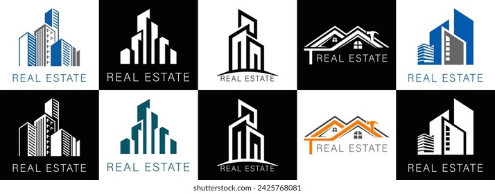 collection of building architecture sets, real estate logo design line art style
