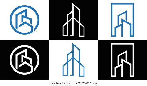collection of building architecture sets, real estate logo design line art style