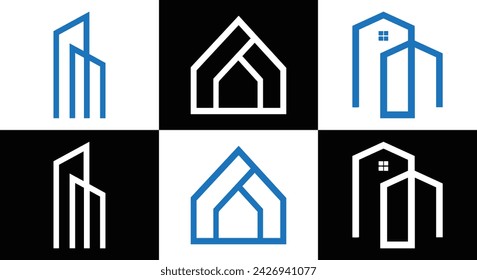 collection of building architecture sets, real estate logo design line art style