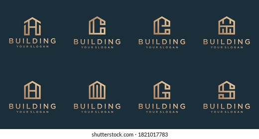 A collection building line art style logo designs in abstract modern minimalist flat for business