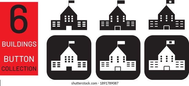 EDIFICIOS DE COLECCIÓN CON EMBAJADA DE CAPITOL DE LA ESCUELA DE BANDEJA COMO BOTÓN SÍMBOLO DE SÍMBOLO DE ICONO DE VECTOR GRÁFICO