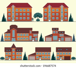 Collection of buildings and houses, vector