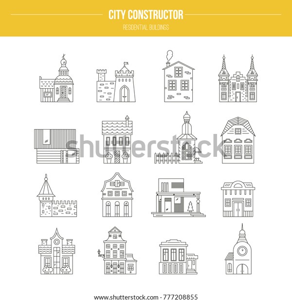 Collection Buildings Made Line Style Vector Stock Vector (Royalty Free ...