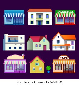collection of buildings on dark background
