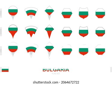Collection of the Bulgaria flag in different shapes and with three different effects. Vector flag set.