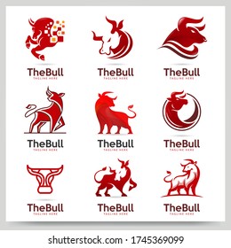 Collection of bull logo design. Graphic design element. Vector illustration