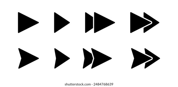 Kollektion der Aufzählungspfeil-Symbole. Pfeilsymbol. Silhouettendesign auf weißem Hintergrund