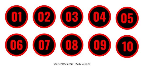 Collection of bullet point designs from 0 to 9. Number icons with round designs.