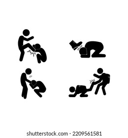 Collection bullying icon, bully persecution, harassment and hate attack, social blame, accuse victim, on white background vector illustration.