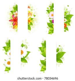 Collection Of Bunches Of Flowers And Leaves With Paper, Isolated On White Background, Vector Illustration