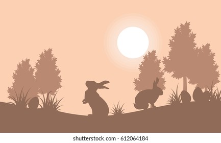 Collection of bunny and egg landscape vector art