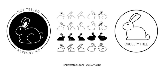 Collection of bunny symbols for Cruelty Free icons, Vegan badges, Organic and Natural Eco labels, vector logo illustration, isolated on white.