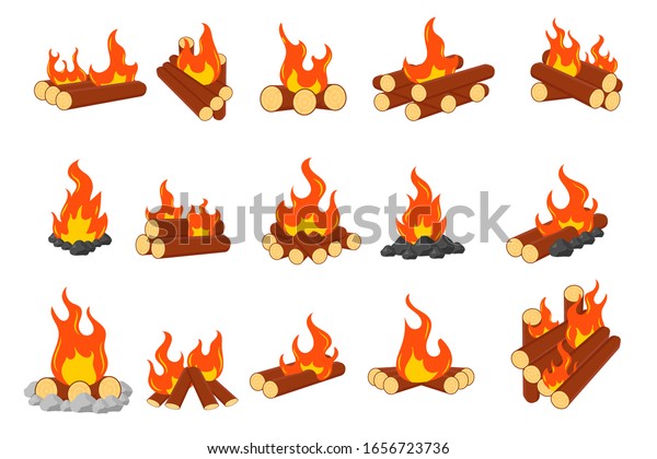 Collection Burning Bonfires Campfires Isolated On Stock Vector (Royalty ...