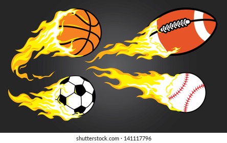 collection of burning sports ball