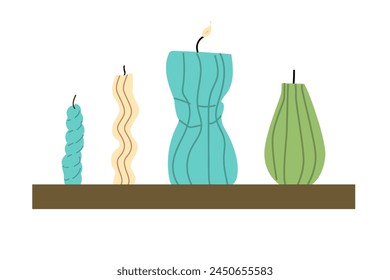 Collection of burning trendy candles. Different sizes and shapes. Can used for banner, label or poster.