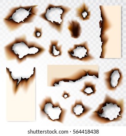 Collection Burnt hole paper vector illustration transparent background