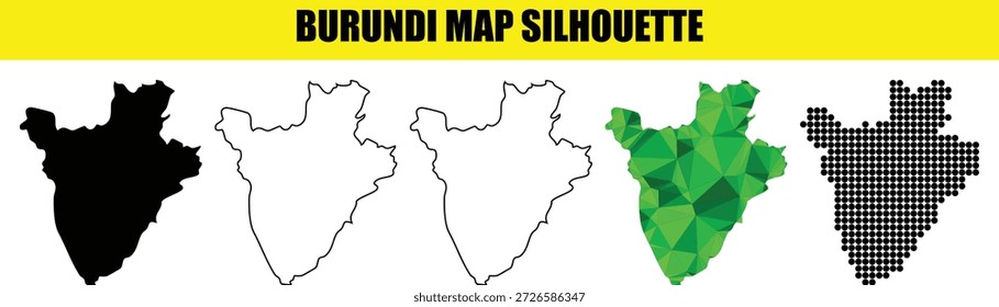 Kollektion von Burundi Land umreißt solide Form weiße Fülllinie Kunst Polygon Mosaik und gepunktete Stile für das Design enthalten
