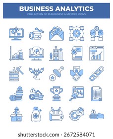 Colección de íconos de Business Analytics. Análisis de datos. Informes financieros y planificación estratégica