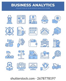 Coleção de Ícones Analíticos de Negócios. Análise de dados. Marketing. Finanças e estratégia