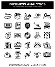 Colección de íconos de Business Analytics. Análisis de datos. Informes financieros y crecimiento estratégico