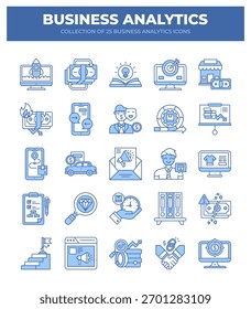 Coleção de Ícones Analíticos de Negócios. Análise de dados. Marketing. Finanças e estratégia
