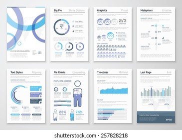 Collection of business brochures and infographic vector elements. Data visualization and statistic elements for print, website, corporate reports and graphic projects. 