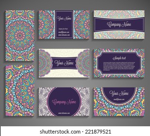 Collection Business card or invitation. Vector background. Vintage decorative elements. Hand drawn background.