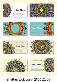 Collection Business card or invitation. Vector background. Vintage decorative elements. 