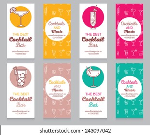 collection of business cards for cocktail bar, vector illustration in summer palette