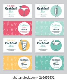 collection of business cards for cocktail bar, can be used as invitation for beach party, vector illustration in summer palette