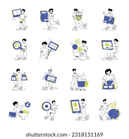 Collection of Business and Ecommerce Linear Illustrations  

