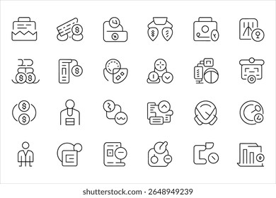 Collection of business and finance icons in a clean silhouette style