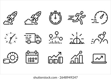 Collection of business and finance icons in a clean line art silhouette style