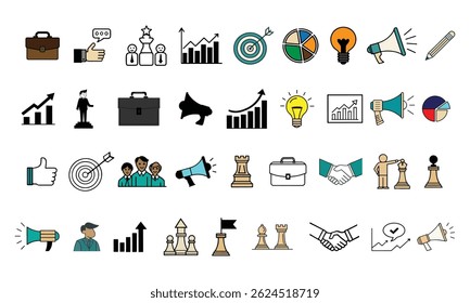 Collection of Business Icons in colors and Line vector style with white background