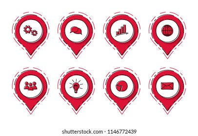 Collection of business icons with hand drawn symbols. Vector.