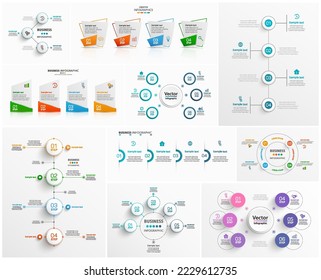 Collection of business infographic  design template with options, steps or processes. Can be used for workflow layout, diagram, number options, web design  