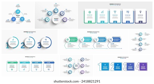 Collection of business infographic design template with options, steps or processes. Can be used for workflow layout, diagram, number options, web design	
