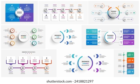 Colección de plantillas de diseño de infografía de negocios con opciones, pasos o procesos. Se puede utilizar para diseño de flujo de trabajo, diagrama, opciones de número, diseño web	
