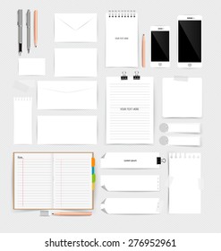 Collection of business items, various papers, paper designs ready for your message. Vector illustration.