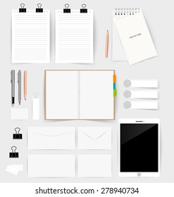 Collection of business items, various papers, paper designs ready for your message. Vector illustration.