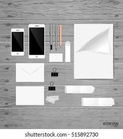 Collection of business items, various papers, paper designs ready for your message. Vector illustration.