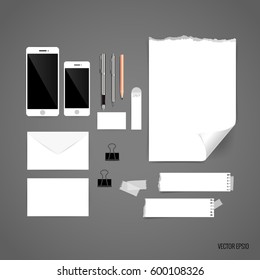 Collection of business items, various papers, paper designs ready for your message. Vector illustration.