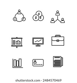 A collection of business logos and icons in black and white silhouettes suitable for graphic design in the business sector and presentations