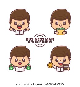 Collection of business man cartoon character designs. with different poses and expressions.
