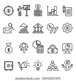 Collection of business and management icons, symbols, lines. Simple vector illustration