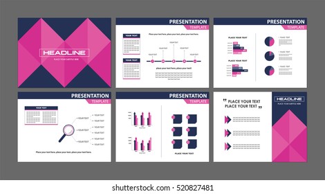 Collection of business meeting,conference or seminar presentation backgrounds. Modern geometric design presentation templates with marketing, advertising infographics.